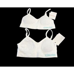 Two Calvin Klein Girl's Seamless Signature Bralettes White Size S (6/6X) NWT